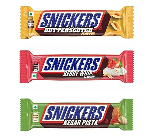 Snickers Schokoriegel 40g - Berry Whip (Erdbeere), Butterscotch (Erdnuss-Karamell), Kesar Pista (Safran, Mandel, Pistazie) - 3er Pack ArBo-Living Packing & Sticker von ArBo-Living