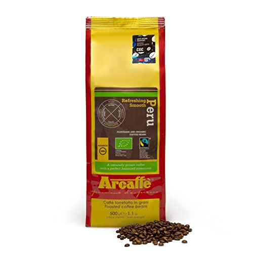 Arcaffè Peru Bio Organic Arabika Premium-Kaffee Ganze Bohnen | Premium-Espressobohnen | Kaffeebohnen Espresso Kaffeevollautomat Siebträgermaschine French Press | Kaffee Handwerklich Hergestellt 500 g von ODIPPO