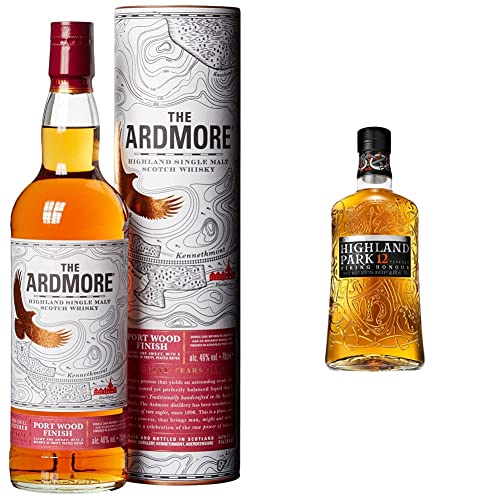 Ardmore 12 Jahre | Port Wood Finish Single Malt Whisky | 46% Vol | 700ml Einzelflasche + Highland Park 12 Jahre | Single Malt Scotch Whisky | 40% Vol | 700ml Einzelflasche | Bundle von Ardmore