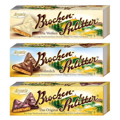 Argenta | Brocken Splitter Trio | Haselnusskrokant-Dreiecke in Schokolade | 3 x 62,5 g von Argenta