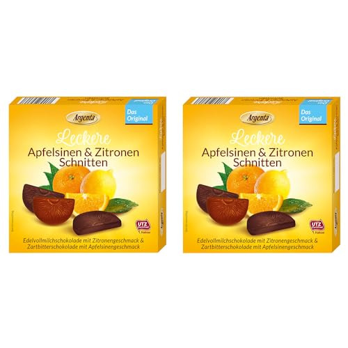 Schokoladentäfelchen | Vollmilch und Zartbitter | fruchtige Apfelsinen- und Zitronenschnitten | 2er-Set mit je 85g von Argenta