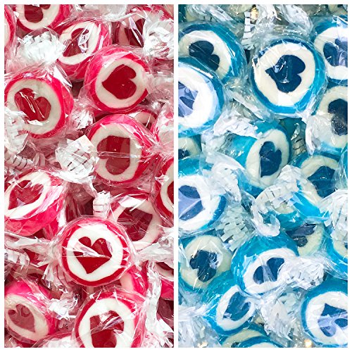 Herzbonbons zu Hochzeit Taufe Kommunion 1000g Großpackung - handgewickelte Rocks-Bonbons mit Herz - Tischdeko, Nascherei, Gastgeschenke zur Hochzeit, Deko, Süßigkeiten - in Rot und Blau von Kywië