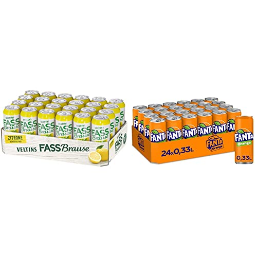 ArkiFACE B VELTINS Fassbrause Zitrone Alkoholfrei, EINWEG (24 x 0.5 l Dose) & Fanta Orange EINWEG Dose, (24 x 330 ml) von ArkiFACE B