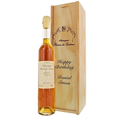 Armagnac Baron de Lustrac 1943 mit Ihrer persönlichen Namens-Gravur - Ein schönes Jahrgangsgeschenk in Holz-Kiste von Armagnac