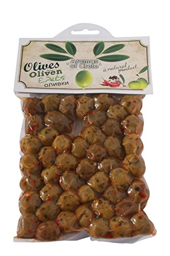 Griechische grüne Oliven pikant gewürzt 220g eingelegt "Aromas of Crete" aus Plakias Kreta Olive grün von Aromas of Crete