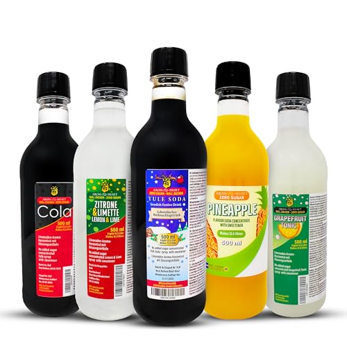 5er-Pack Aromhuset-Limonadenkonzentrat - Cola, Grapefruit-Tonic, Julmust Yule Soda, Zitrone-Limette och Ananas von Aromhuset