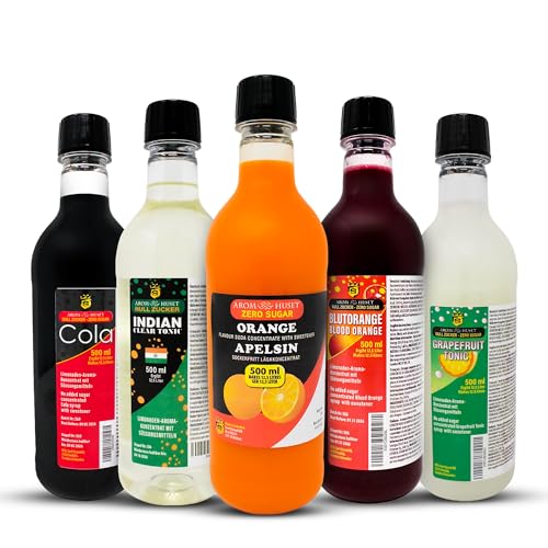 5er-Pack Aromhuset-Limonadenkonzentrat - Indian Tonic, Cola, Grapefruit-Tonic, Orangen och Blutorangen von Aromhuset