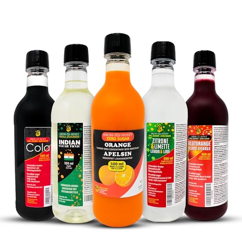 5er-Pack Aromhuset-Limonadenkonzentrat - Indian Tonic, Cola, Orangen, Blutorangen och Zitrone-Limette von Aromhuset