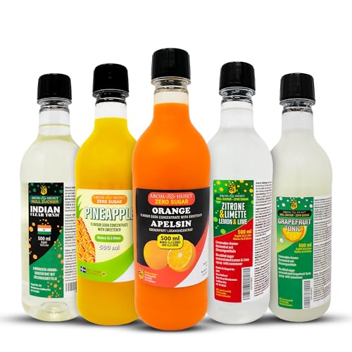 5er-Pack Aromhuset-Limonadenkonzentrat - Indian Tonic, Grapefruit-Tonic, Orangen, Zitrone-Limette och Ananas von Aromhuset
