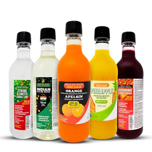 5er-Pack Aromhuset-Limonadenkonzentrat - Indian Tonic, Orangen, Blutorangen, Zitrone-Limette och Ananas von Aromhuset