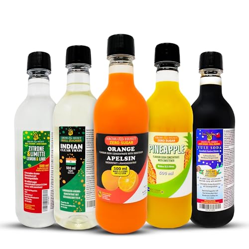 5er-Pack Aromhuset-Limonadenkonzentrat - Indian Tonic, Orangen, Julmust Yule Soda, Zitrone-Limette och Ananas von Aromhuset