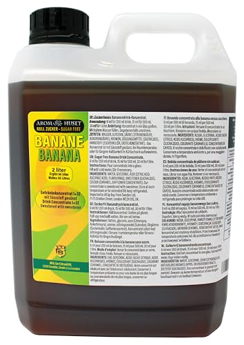 Banane Stilldrink Sirup 2 Liter ergibt 66 L Getränk | Mischungsverhältnis 1:32 | Fertiggetränk | Softdrink | Banansirup | ohne Zucker | Fruchtiger Bananengeschmack Banane Stilldrink Sirup 2 Liter ergibt 66 L Getränk | Mischungsverhältnis 1:32 | Fertiggetränk | Softdrink | Banansirup | ohne Zucker | Fruchtiger Bananengeschmack von Aromhuset