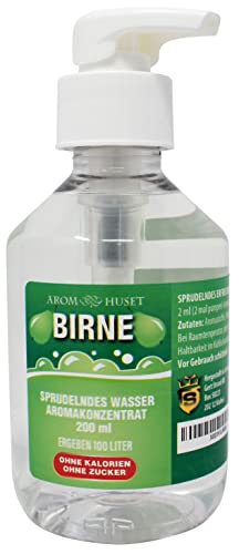 Birnen-Konzentrat 200 ml ergibt 100 L kohlensäurehaltiges Wasser |Birnengeschmack| für SodaStream & Wassersprudler |ohne Zucker |null Kalorien| hochkonzentriertes Aroma 1:500 |+ GRATIS-Dosierspender von Aromhuset