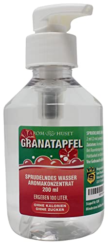 Granatapfel-Konzentrat 200 ml ergibt 100 L kohlensäurehaltiges Wasser | für Wassersprudler |ohne Zucker |null Kalorien| hochkonzentriertes Aroma 1:500 |+ GRATIS-Dosierspender von Aromhuset