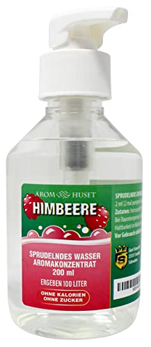 Himbeer-Konzentrat 200 ml ergibt 100 L kohlensäurehaltiges Wasser |Himbeergeschmack| für SodaStream & Wassersprudler|ohne Zucker |null Kalorien| hochkonzentriertes Aroma 1:500 |+ GRATIS-Dosierspender von Aromhuset