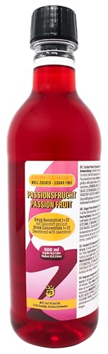 Passionsfrucht Sirup 500 ml ergibt 16,5 L Getränk | Mischungsverhältnis 1:32 | Fertiggetränk | Softdrink | Passionsfruchtsirup | ohne Zucker| Passionsfruchtgeschmack von Aromhuset