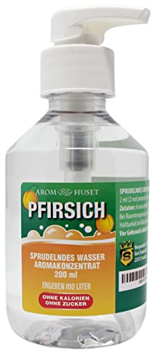 Pfirsich-Konzentrat 200 ml ergibt 100 L kohlensäurehaltiges Wasser| für SodaStream & Wassersprudler |ohne Zucker |null Kalorien| hochkonzentriertes Aroma 1:500 |+ GRATIS-Dosierspender von Aromhuset
