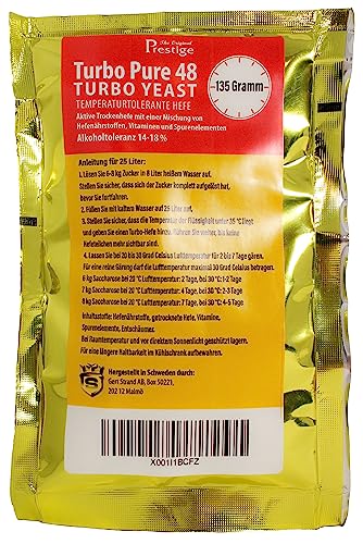 Prestige 48 Stunden Turbo Pure Alkoholhefe 18 Prozent - aktive Hefemischung zur Gärung von Wodka, Ethanolmaische und Basisalkohol | Gärungsmenge kann mit Geschmacksstoffen in Drinks verwendet werden von Aromhuset