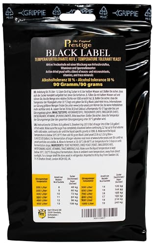 Prestige Black Label Turbo-Hefe 14-17 Prozent - Allzweckhefe für die Heimbrauerei, eignet sich für die Herstellung von Trauben- und Obstwein, als Basisalkohol für Getränke, Alkoholmaische und mehr von Aromhuset