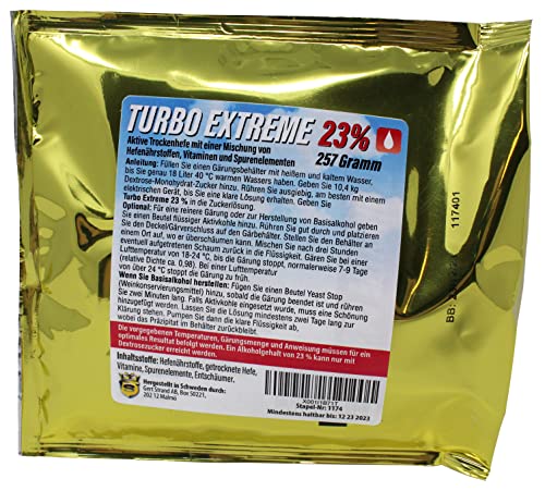 Prestige Turbo Xtreme Destillerienhefe 23 Prozent - aktive Turbohefe für die Heimbrauerei, zur Herstellung von Motoralkohol, Basisalkohol und trinkbarem Alkohol Prestige Turbo Xtreme Destillerienhefe 23 Prozent - aktive Turbohefe für die Heimbrauerei, zur Herstellung von Motoralkohol, Basisalkohol und trinkbarem Alkohol von Aromhuset