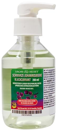 Schwarze-Johannisbeeren-Konzentrat 200 ml ergibt 100 L kohlensäurehaltiges Wasser| für SodaStream & Wassersprudler |ohne Zucker |null Kalorien| hochkonzentriertes Aroma 1:500 |+ GRATIS-Dosierspender von Aromhuset