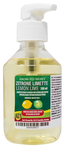 Zitrone-Limetten-Konzentrat 200 ml ergibt 100 L kohlensäurehaltiges Wasser | für SodaStream & Wassersprudler |ohne Zucker |null Kalorien| hochkonzentriert 1:500 |+ GRATIS-Dosierspender von Aromhuset