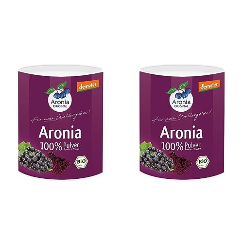 Aronia ORIGINAL 100% Bio Aronia Pulver Demeter 100 g | Aus Trester von Schale, Kernen und Fruchtfleisch der Beere | Vegan, ohne Konservierungsstoffe, ohne Zuckerzusatz (lt. Gesetz) (Packung mit 2) von Aronia Original