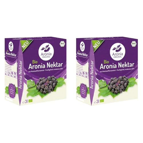 Aronia ORIGINAL Bio Aronia Nektar | 3 Liter Bio Nektar aus Aroniasaft, Birnensaft und Traubensaft | Vegan, ohne Konservierungsstoffe, ohne Zuckerzusatz (lt. Gesetz) (Packung mit 2) von Aronia Original