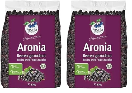 Aronia ORIGINAL Bio Aroniabeeren getrocknet 500 g | Schonend getrocknete Beeren | Vegan, ohne Konservierungsstoffe, ohne Zuckerzusatz (lt. Gesetz) (Packung mit 2) von Aronia Original