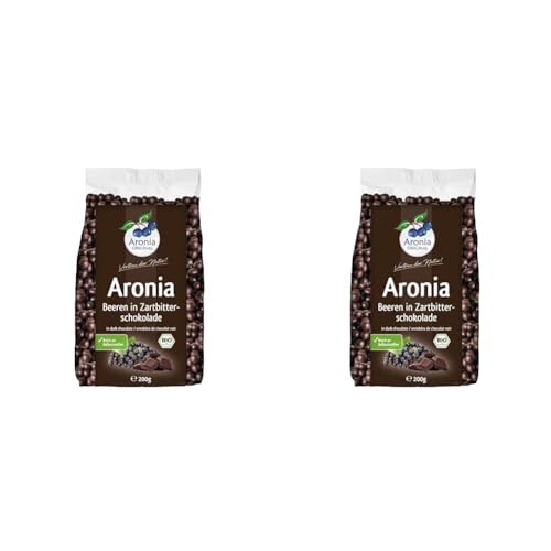 Aronia ORIGINAL Bio Aroniabeeren in Zartbitterschokolade 200 g | Schonend getrocknete Beeren | Mit Rohrohrzucker gesüßt, ohne Konservierungsstoffe (lt. Gesetz) (Packung mit 2) von Aronia Original