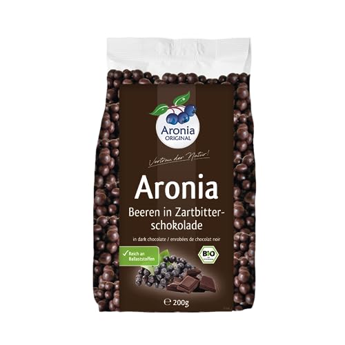 Aronia ORIGINAL Bio Aroniabeeren in Zartbitterschokolade 200 g | Schonend getrocknete Beeren | Mit Rohrohrzucker gesüßt, ohne Konservierungsstoffe (lt. Gesetz) von Aronia Original