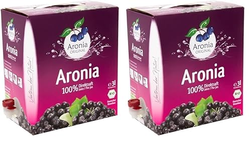 Aronia ORIGINAL Bio Aroniasaft aus deutschem Anbau | 3 Liter Bio Direktsaft aus 100% Aroniabeeren | Vegan, ohne Konservierungsstoffe, ohne Zuckerzusatz (lt. Gesetz) (Packung mit 2) von Aronia Original