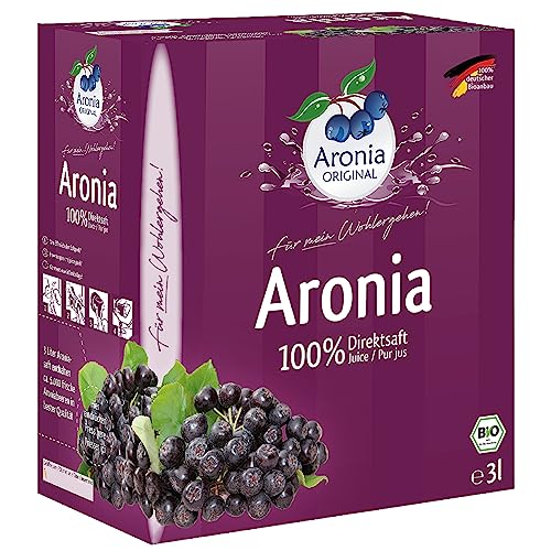 Aronia ORIGINAL Bio Aronia Muttersaft aus deutschem Anbau | 3 Liter Bio Direktsaft aus 100% Aroniabeeren | Vegan, ohne Konservierungsstoffe, ohne Zuckerzusatz (lt. Gesetz) von Aronia Original