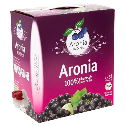Aronia ORIGINAL Bio Aroniasaft aus deutschem Anbau | 3 Liter Bio Direktsaft aus 100% Aroniabeeren | Vegan, ohne Konservierungsstoffe, ohne Zuckerzusatz (lt. Gesetz) von Aronia Original