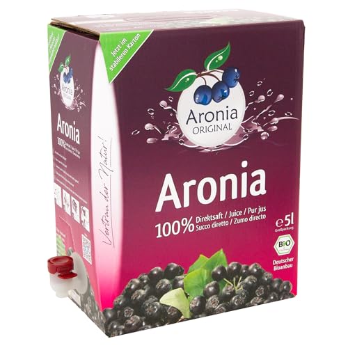 Aronia ORIGINAL Bio Aronia Muttersaft aus deutschem Anbau | 5 Liter Bio Direktsaft aus 100% Aroniabeeren | Vegan, ohne Konservierungsstoffe, ohne Zuckerzusatz (lt. Gesetz) von Aronia Original