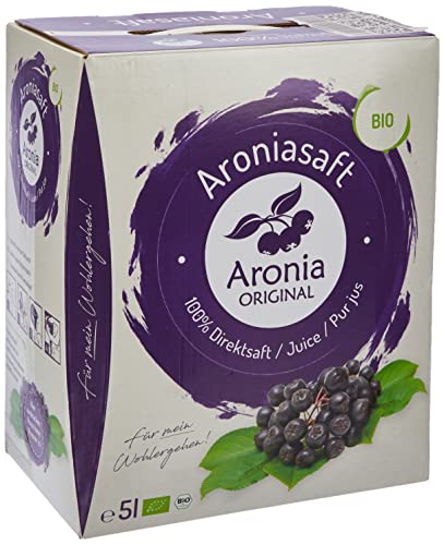 Aronia ORIGINAL Bio Aronia Muttersaft aus deutschem Anbau | 5 Liter Bio Direktsaft aus 100% Aroniabeeren | Vegan, ohne Konservierungsstoffe, ohne Zuckerzusatz (lt. Gesetz) von Aronia Original