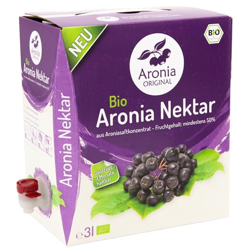 Aronia ORIGINAL Bio Aronia Nektar | 3 Liter Bio Nektar aus Aroniasaft, Birnensaft und Traubensaft | Vegan, ohne Konservierungsstoffe, ohne Zuckerzusatz (lt. Gesetz) von Aronia Original