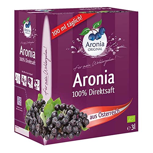 Aronia ORIGINAL Bio Aronia Muttersaft aus österreichischem Anbau | 3 Liter Bio Direktsaft aus 100% Aroniabeeren | Vegan, ohne Konservierungsstoffe, ohne Zuckerzusatz (lt. Gesetz) von Aronia Original
