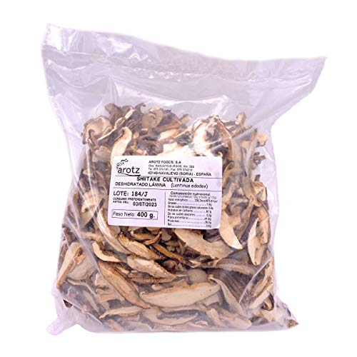 Kultivierter Shiitake Pilz - auch Lentinus edodes genannt - getrocknete Speisepilze der Spitzenklasse aus Spanien- in Scheiben- Superfood Pilz - 400 g, Menge:1 Stück von Arotz