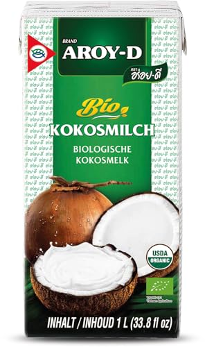 Aroy-D Bio Kokosnussmilch – Kokosmilch zum Kochen und Backen – Ideal für Desserts, Suppen, Smoothies und Cocktails – 1 x 1 l von Aroy-D