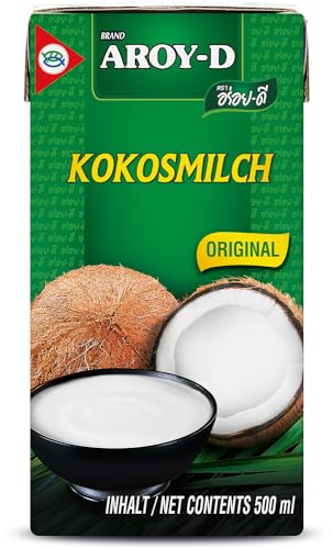 Aroy-D Kokosnussmilch – Kokosmilch zum Kochen und Backen – Ideal für Desserts, Suppen, Smoothies und Cocktails – 1 x 500 ml von Aroy-D