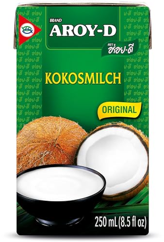 Aroy-D Kokosnussmilch – Kokosmilch zum Kochen und Backen – Ideal für Desserts, Suppen, Smoothies und Cocktails – 12 x 250 ml von Aroy-D