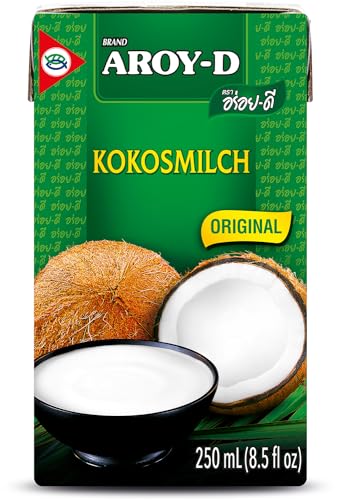 Aroy-D Kokosnussmilch – Kokosmilch zum Kochen und Backen – Ideal für Desserts, Suppen, Smoothies und Cocktails – 1 x 250 ml von Aroy-D