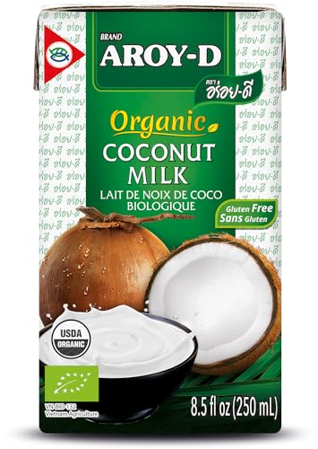 Aroy-D Bio Kokosnussmilch – Kokosmilch zum Kochen und Backen – Ideal für Desserts, Suppen, Smoothies und Cocktails – 6 x 250 ml von Aroy-D