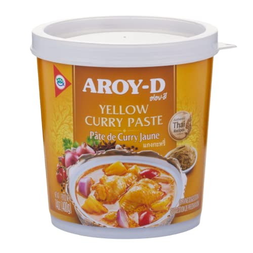Aroy-D Currypaste, gelb, milde Schärfe, authentisch thailändisch kochen, natürliche Zutaten, vegan, halal und glutenfrei (1 x 400 g) von Aroy-D
