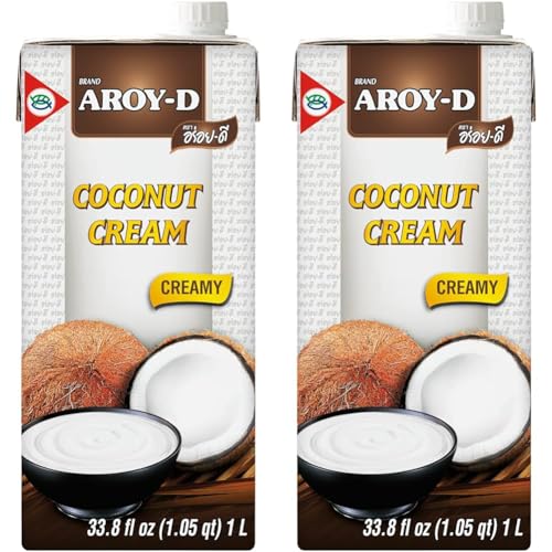 Aroy-D Kokosnusscreme – Kokoscreme zum Kochen und Backen – Ideal für Desserts, Suppen, Smoothies und Cocktails – 1 x 1 l (Packung mit 2) von Aroy-D