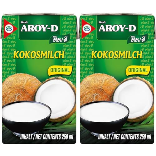 Aroy-D Kokosnussmilch – Kokosmilch zum Kochen und Backen – Ideal für Desserts, Suppen, Smoothies und Cocktails – 1 x 250 ml (Packung mit 2) von Aroy-D