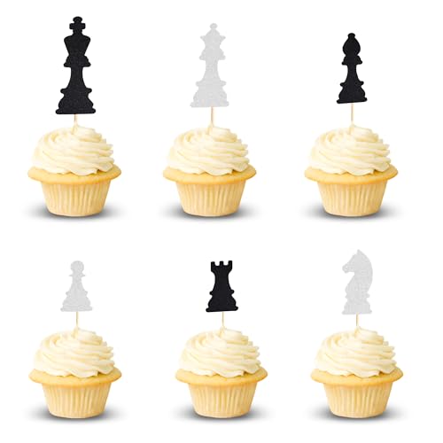 Arthsdite 24 Stück internationale Schach-Cupcake-Topper für Babyparty, Brettspiel, Themen-Dekor, für Jungen und Mädchen, Happy Birthday Kuchendekorationen, Zubehör – Schwarz Silber Glitzer Arthsdite 24 Stück internationale Schach-Cupcake-Topper für Babyparty, Brettspiel, Themen-Dekor, für Jungen und Mädchen, Happy Birthday Kuchendekorationen, Zubehör – Schwarz Silber Glitzer von Arthsdite