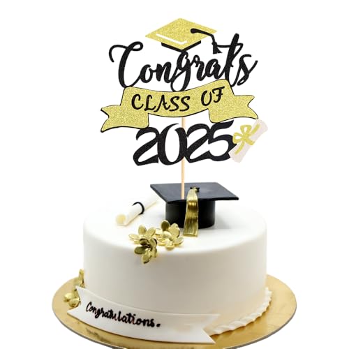 Arthsdite Tortenaufsatz, Congrats Class of 2025, Congrats Grade Cap, Diplom, Thema für High School Happy Graduation Party Supplies College Graduate Dekoration – Gold Glitzer Arthsdite Tortenaufsatz, Congrats Class of 2025, Congrats Grade Cap, Diplom, Thema für High School Happy Graduation Party Supplies College Graduate Dekoration – Gold Glitzer von Arthsdite