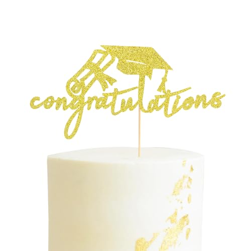 Arthsdite Tortenaufsatz mit Aufschrift "Congratulations 5,135.3 cm, Congrats Grade Cap Cake Pick – 2025 High School/College/Senior Graduation Party Dekorationen Supplies – Goldglitzer, 1 Stück von Arthsdite